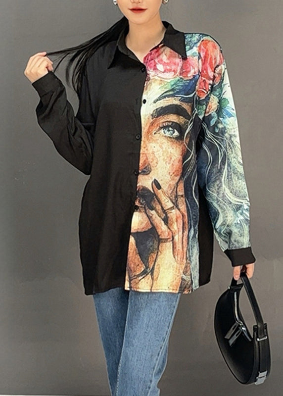 White Peter Pan Collar Print Shirt Spring