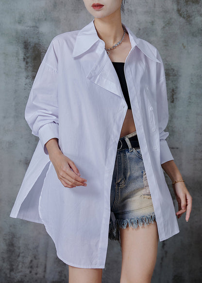 White Asymmetrical Oversized Cotton Blouses Fall