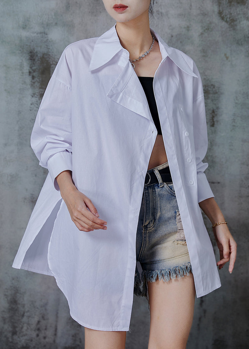 White Asymmetrical Oversized Cotton Blouses Fall