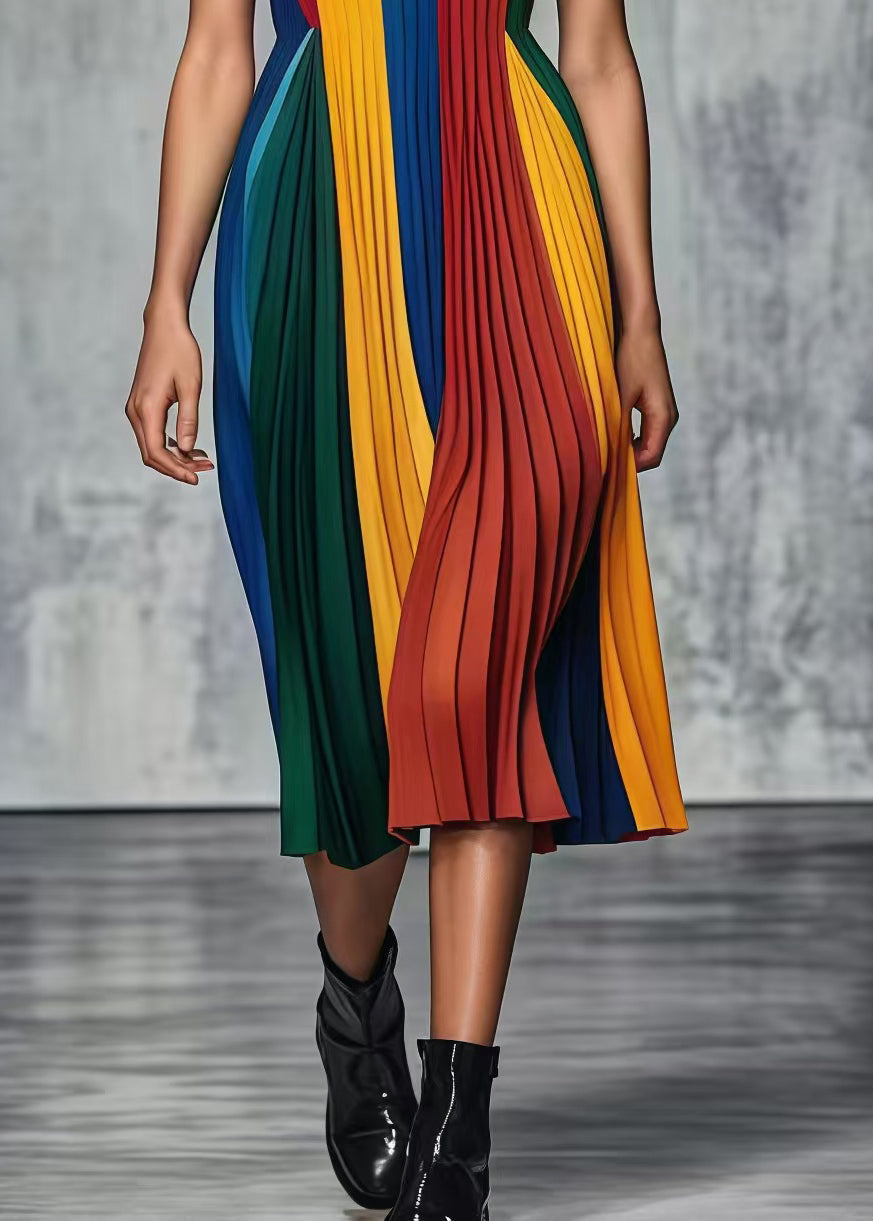 Boutique Multicolor Silm Fit Chiffon Pleated Cami Dress Summer