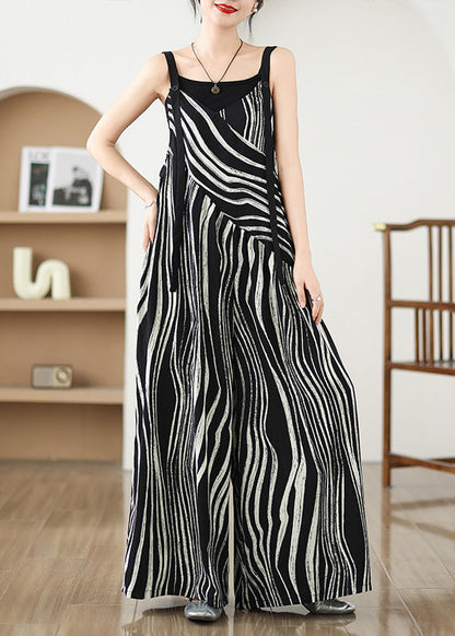Black Oversized Striped Wide Leg Pants Jumpsuit Summer