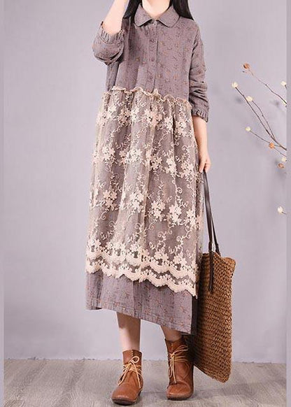 Organic Gray Print Wardrobes Patchwork Lace Long Spring Dresses