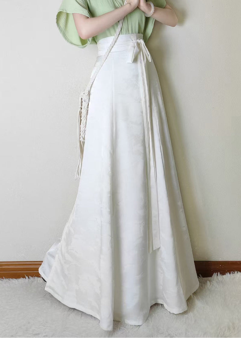 White Jacquard Silk a Line Skirts Fall