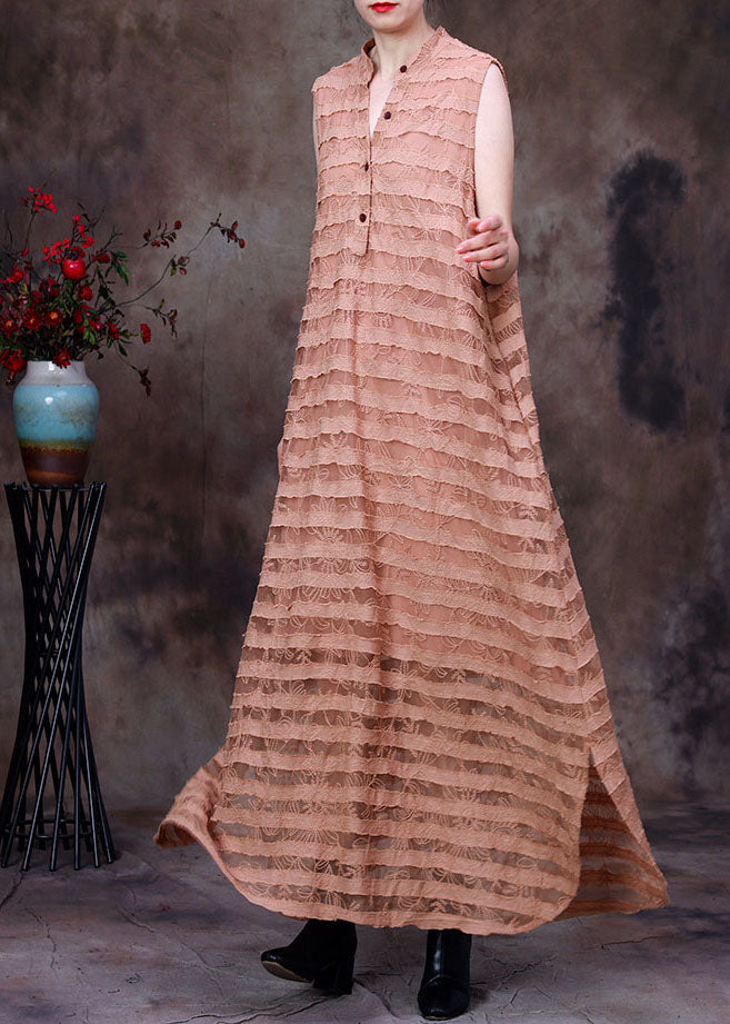 Khaki Hollow Out Side Open Dresses Two Pieces Set Spring