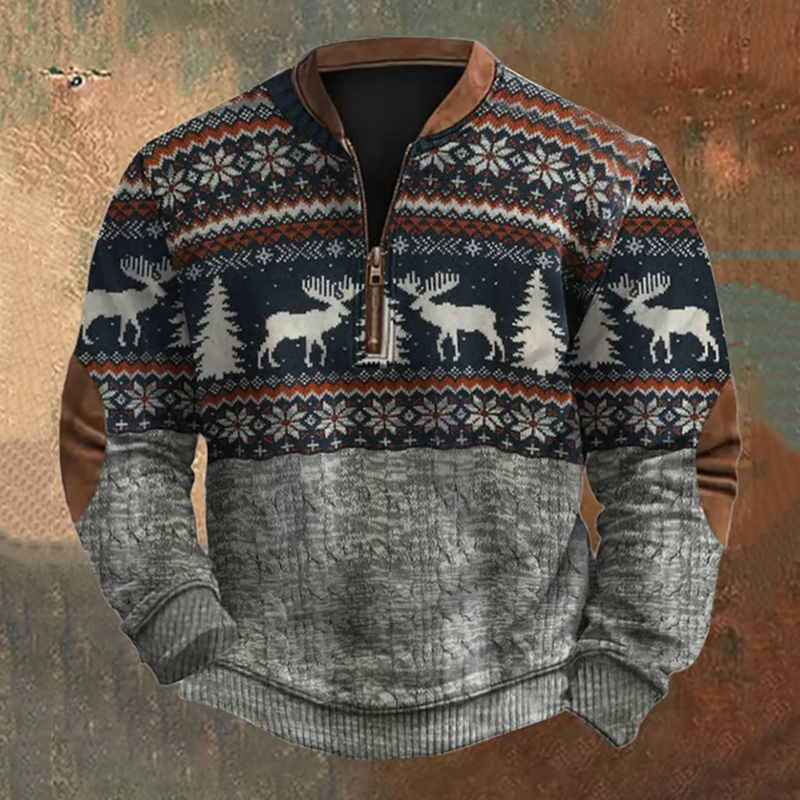Comstylish Men's Vintage Merry Christmas Deer Print Sweatshirt