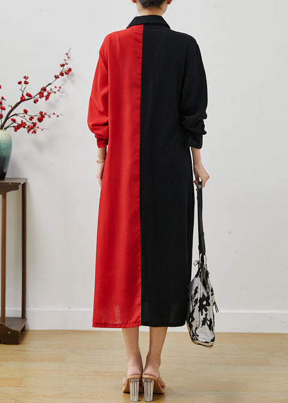 French Colorblock Cinched Patchwork Cotton Dress Spring