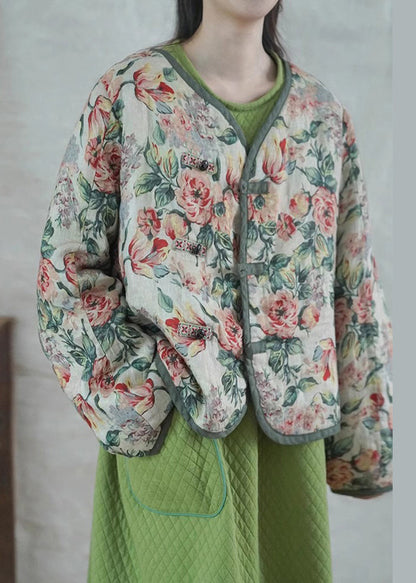 Beige Oversized Print Fine Cotton Filled Witner Coats