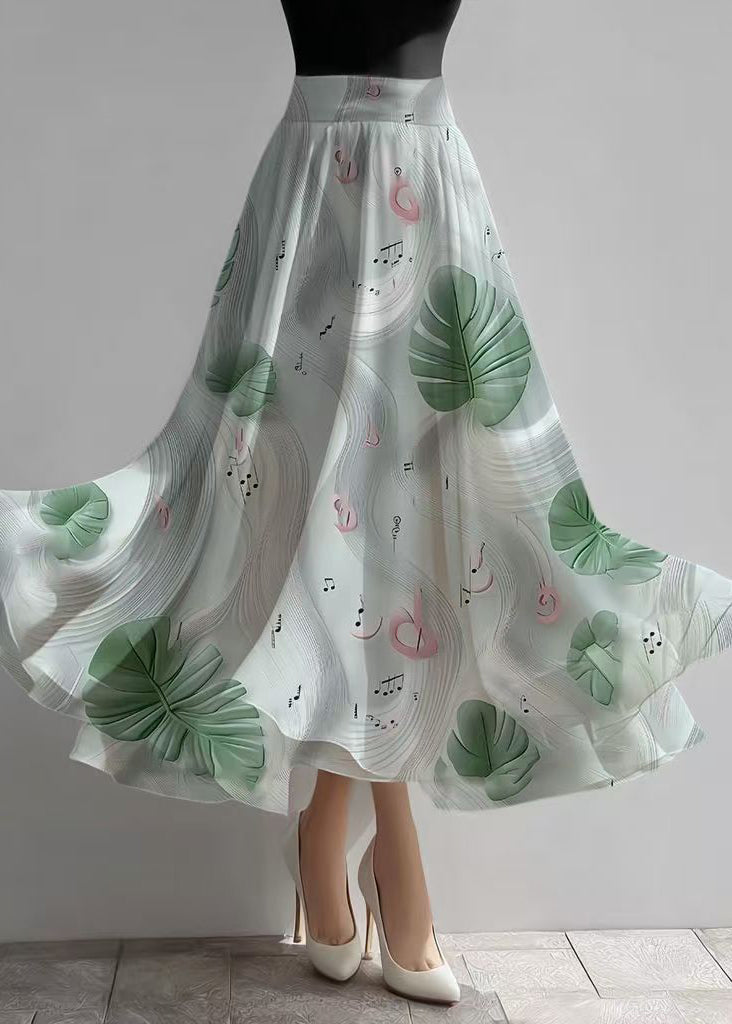 White Print Draping Chiffon Day Skirts Summer