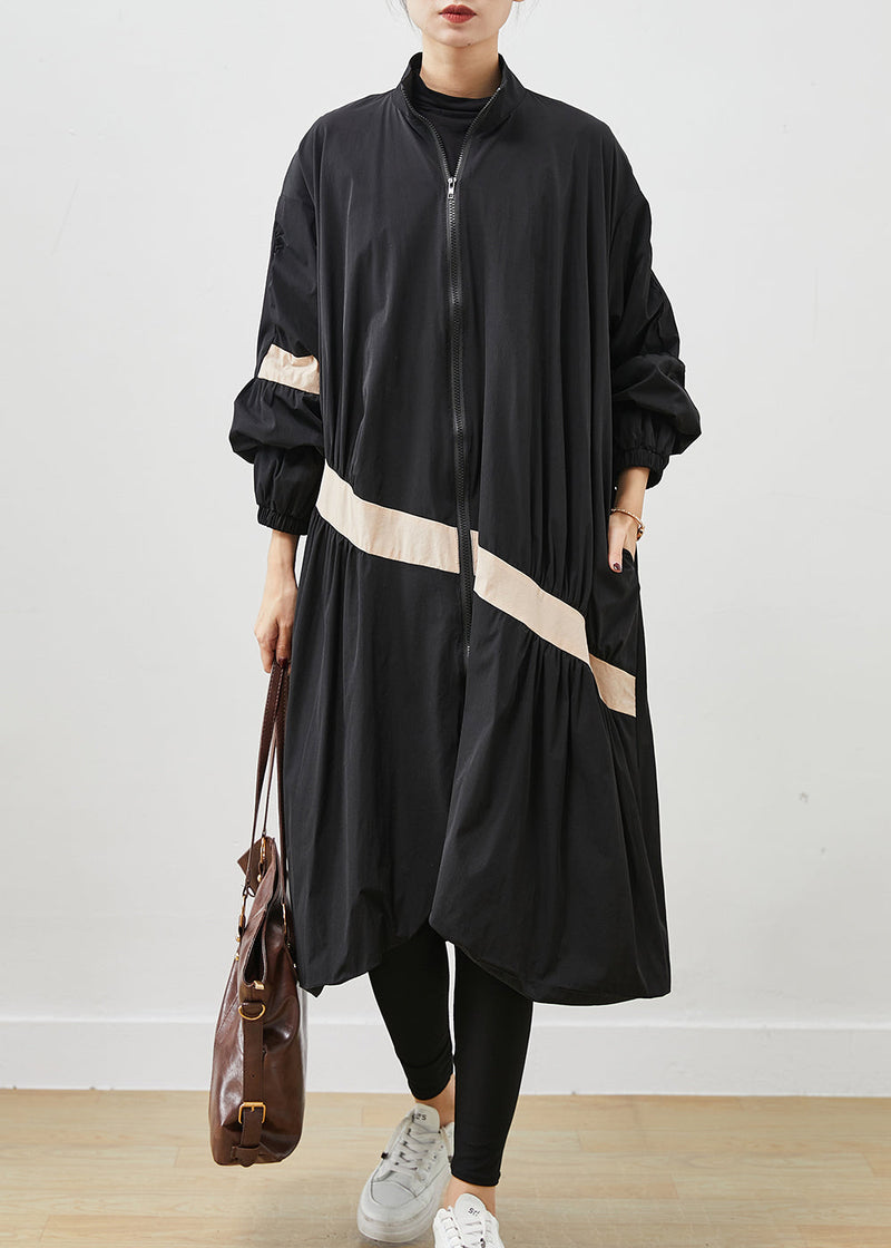 Black Oversized Patchwork Trench Coats Spring