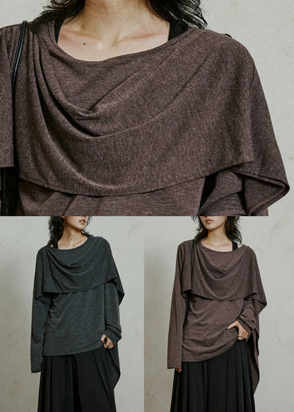 Slim Fit Grey Asymmetrical Cotton T Shirts Fall