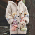 Comstylish Lovely Fuzzy Colorful Cats Cozy Hooded Cardigan