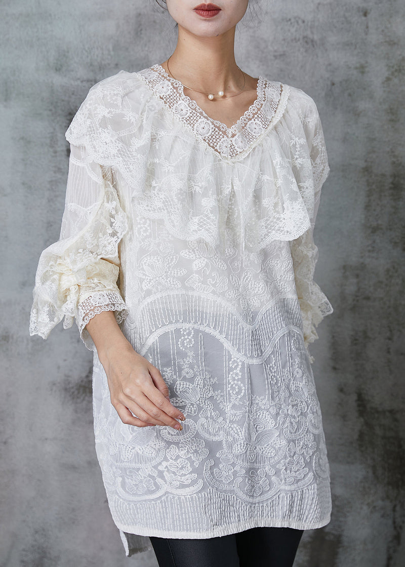 Apricot Embroidered Lace Dress Spring