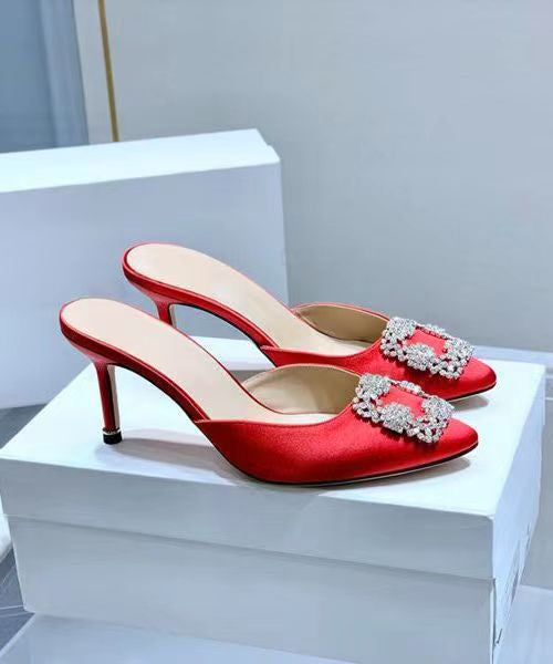 Versatile Red Zircon Stiletto Slide Sandals