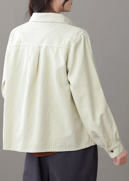 White Peter Pan Collar Button Corduroy Coats Long Sleeve
