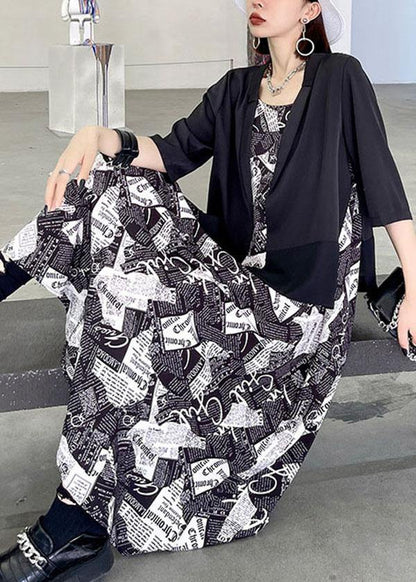 Black Peter Pan Collar Side Open Stand Collar Half Sleeve Coat Summer