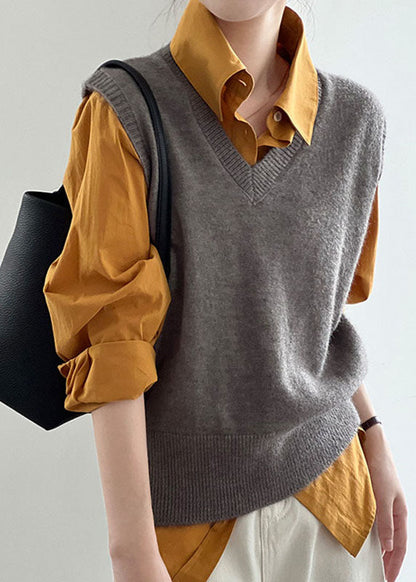 Unique Grey Patchwork Cotton Knit Waistcoat Sleeveless