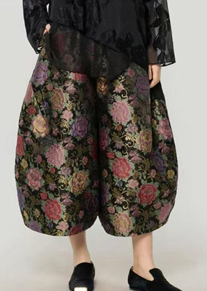 Print Elastic Waist Crop Lantern Pants Fall