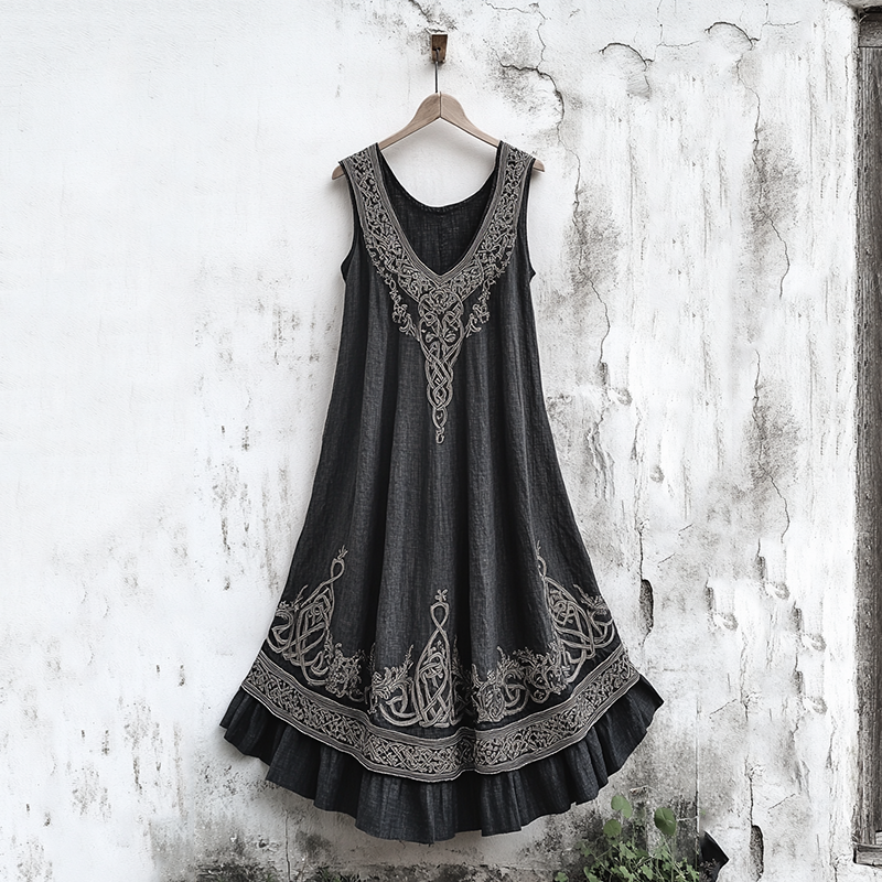 Vintage Viking Art Cozy Linen Tank Dress artswardrobe