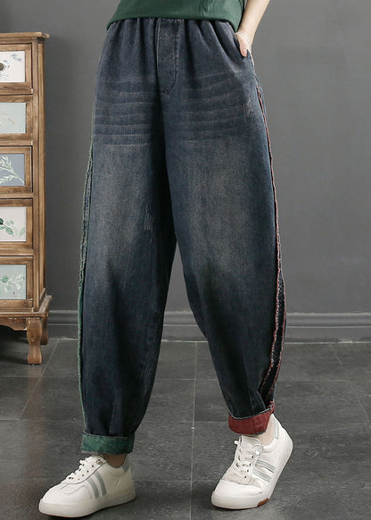 Blue Pockets High Waist Beam Denim Pants Fall