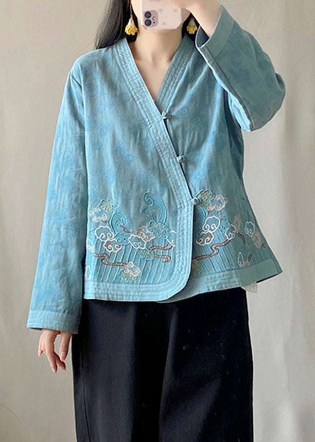 Blue Patchwork Cardigans Long Sleeve
