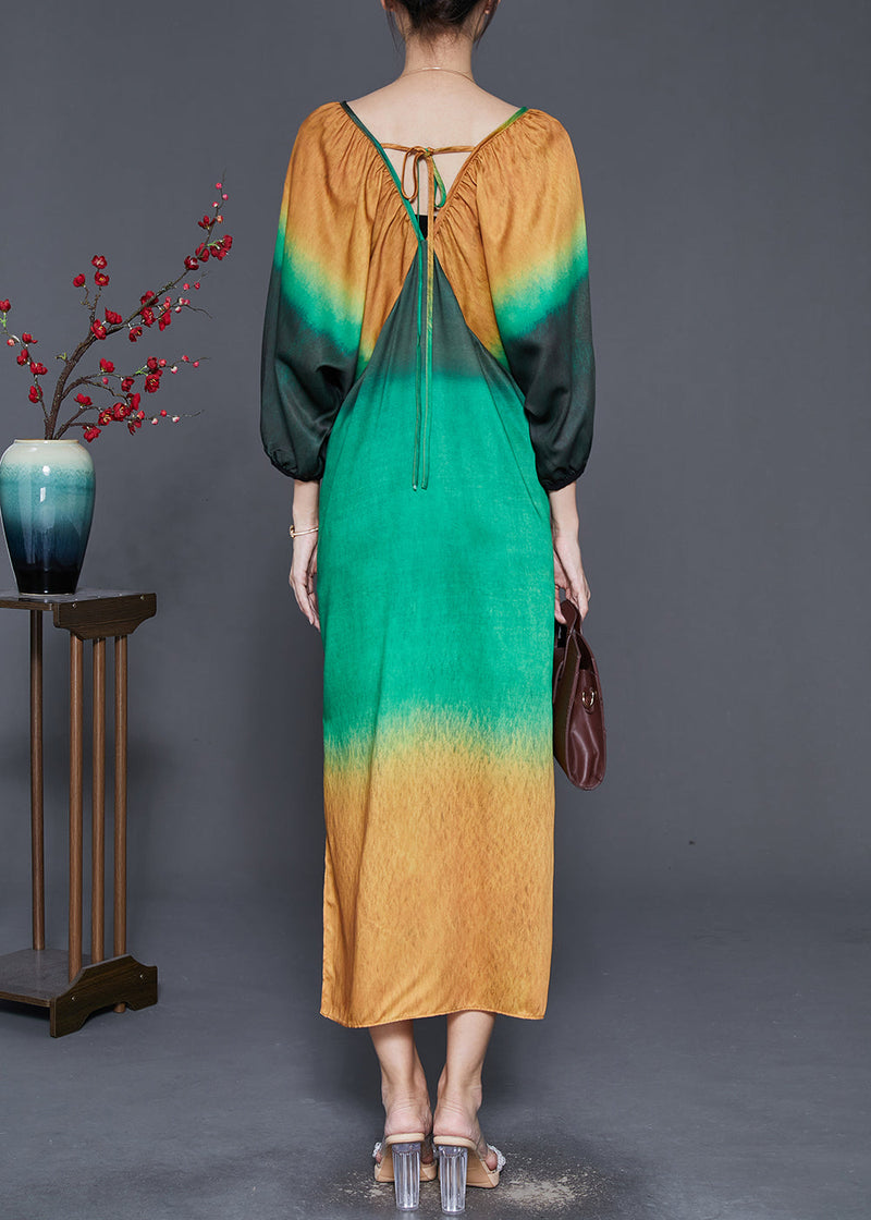 Colorblock Tie Dye Side Open Chiffon Maxi Dresses Spring
