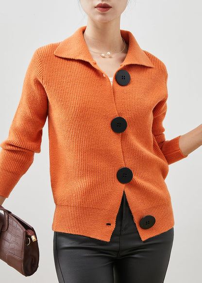 Orange Peter Pan Collar Button Down Knit Cardigans Spring
