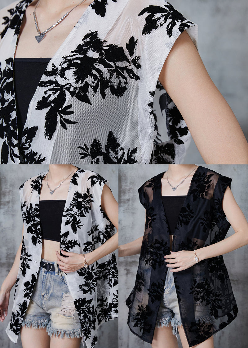 White Print Tulle Upf 50+ Tops Oversized Sleeveless