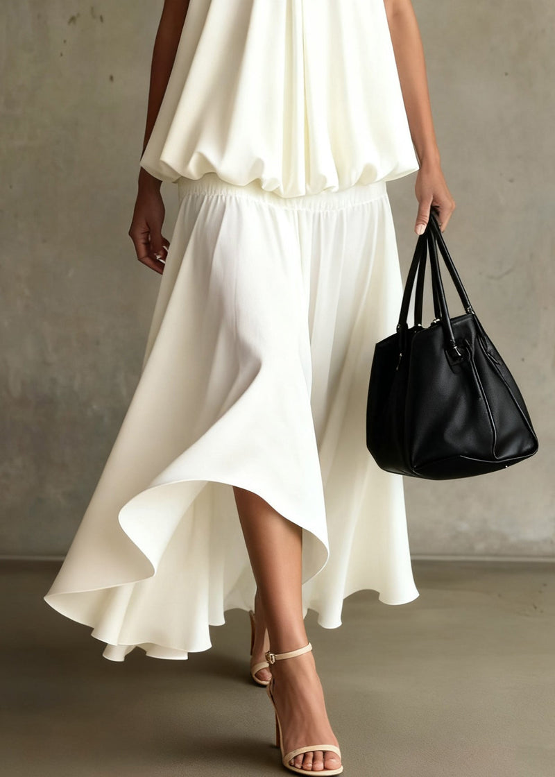 White Wrinkled Tops and Skirts Two Pieces Set Summer