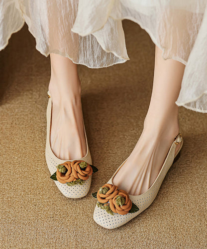Beige Chunky Sheepskin Classy Splicing Sandals Hollow Out