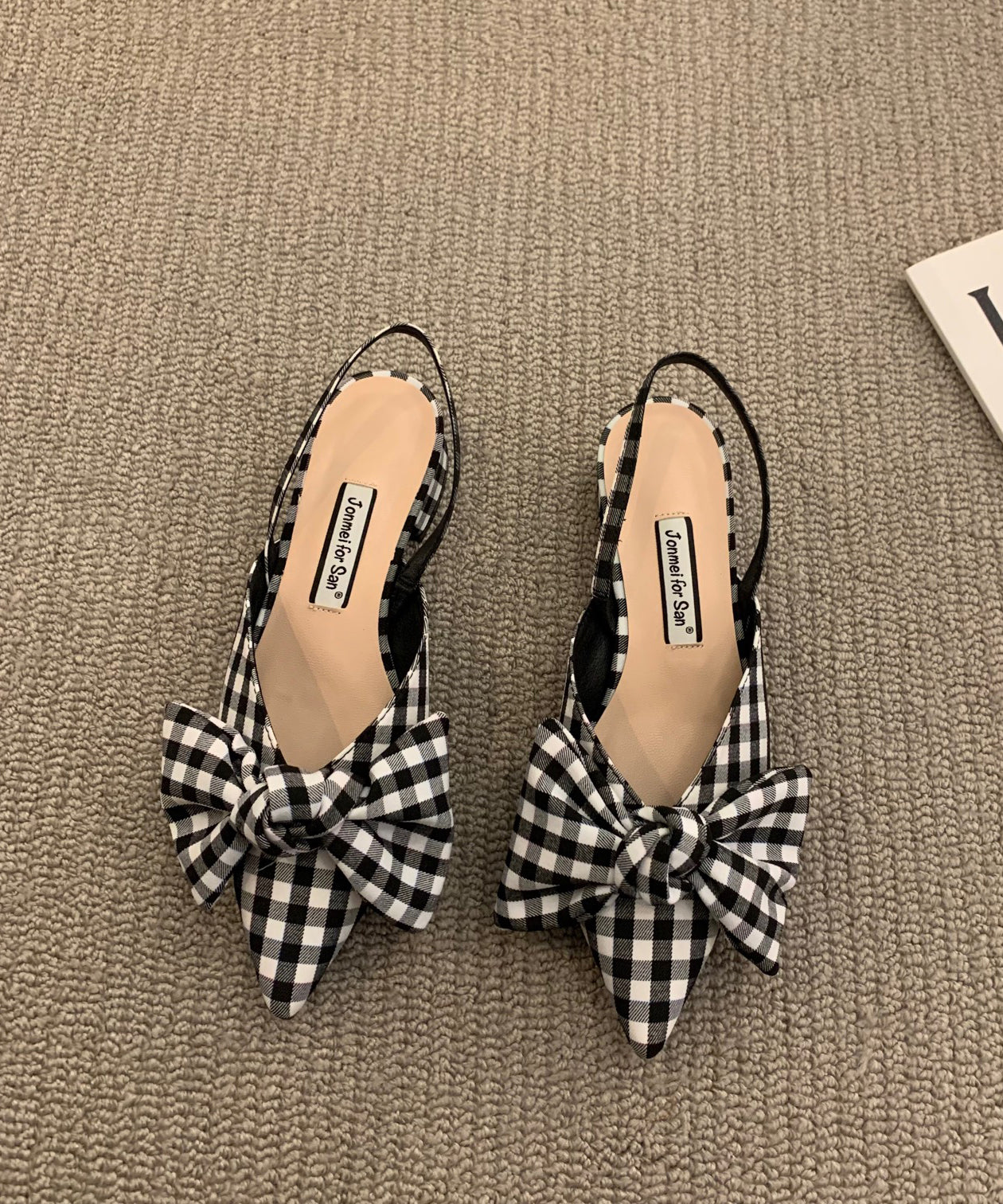 Bow Splicing Big Plaid Chunky Sandals Cotton Fabric