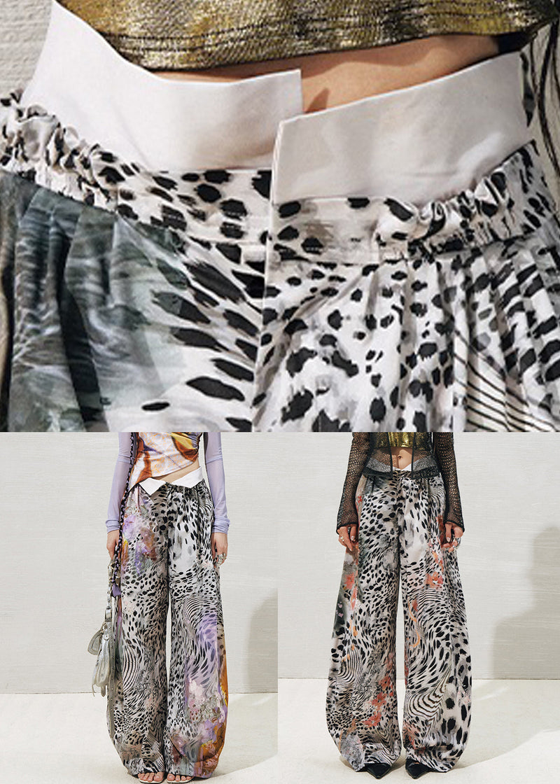 Purple Leopard High Waist Cotton Wide Leg Pants Summer