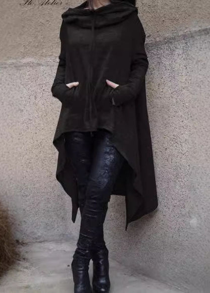 Mulberry Hooded Asymmetrical Cotton Pullover Spring