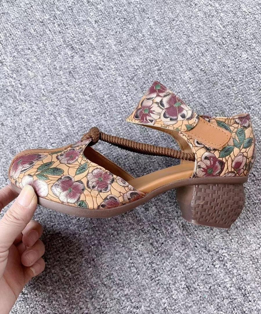 Style Retro Green Cowhide Leather Hollow Out Embossed Sandals