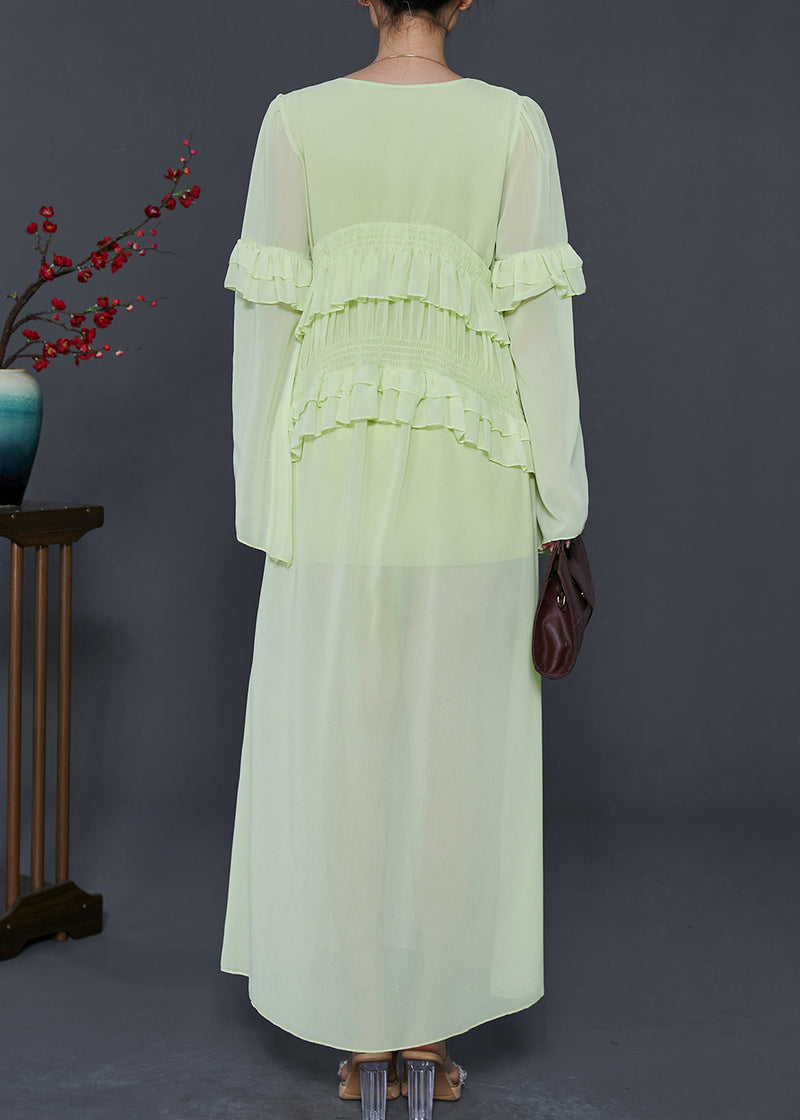 Fluorescent Green Ruffled Chiffon Beach Dresses Summer