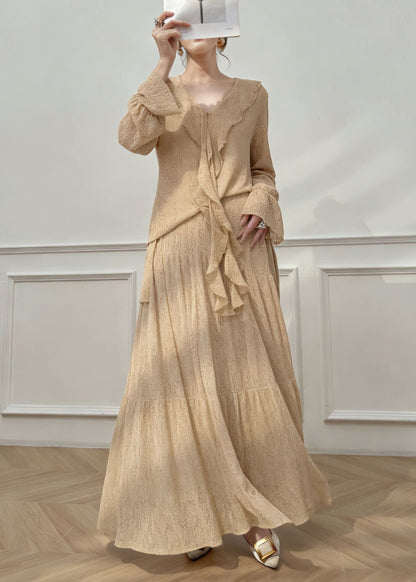 Fine Ruffled Top and Skirts Cotton Two Pieces Set Spring