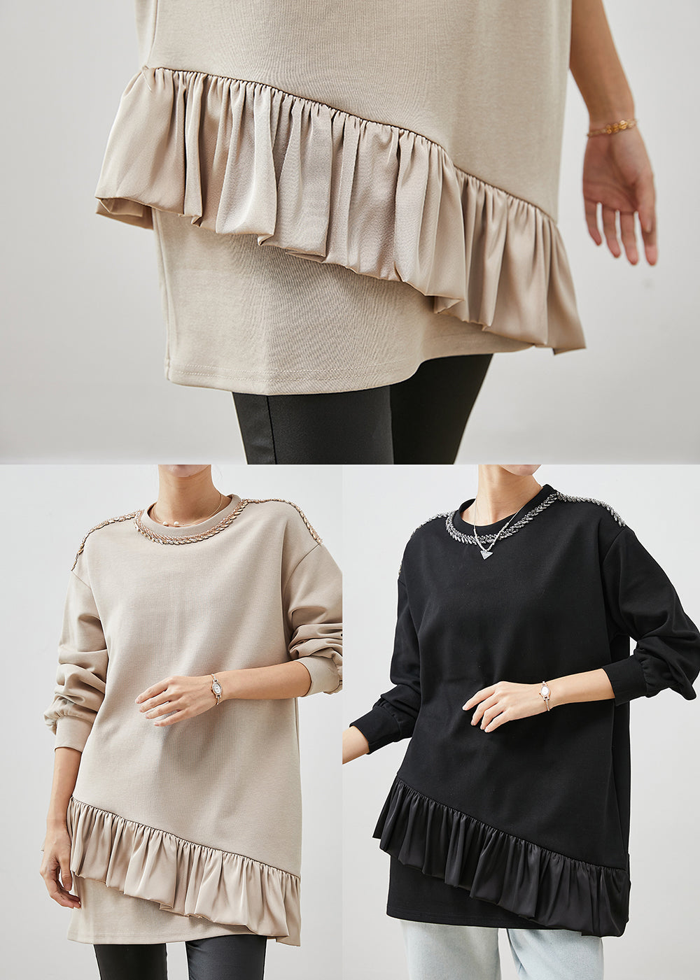 Beige Ruffles Patchwork Cotton Mini Dress Spring