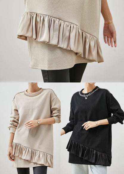 Beige Ruffles Patchwork Cotton Mini Dress Spring