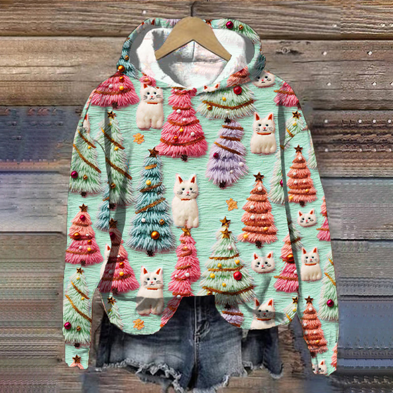 Christmas Tree Cat Print Casual elevenforest