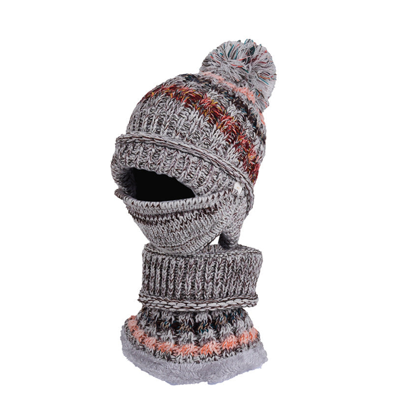 Three-Piece Fleece And Color-Block Knitted Hat, Scarf And Mask elevenforest