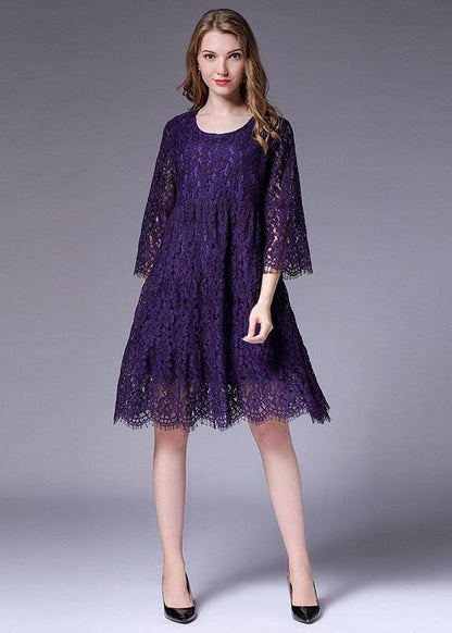 French Purple Half Sleeve Spring Vacation Dresses Half Sleeve