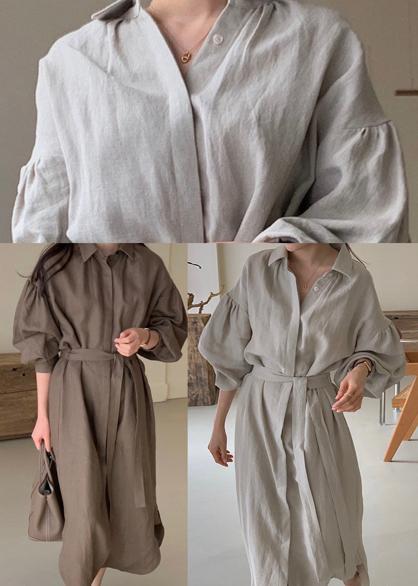 Unique Light Grey Peter Pan Collar Side Open Shirts Dress Spring