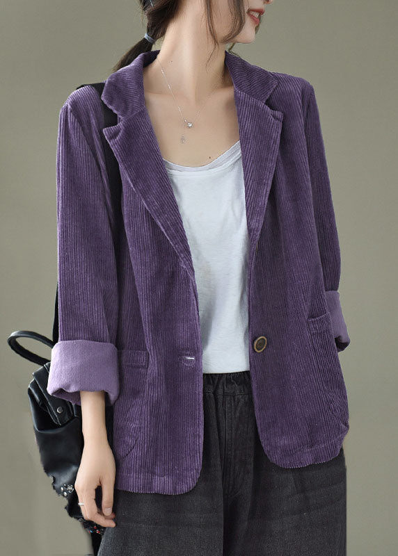 Loose Orange Yellow Button Pockets Peter Pan Collar Corduroy Coat Long Sleeve