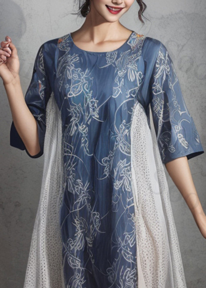 Italian Navy Oversized Patchwork Cotton Vacation Dresses Summer