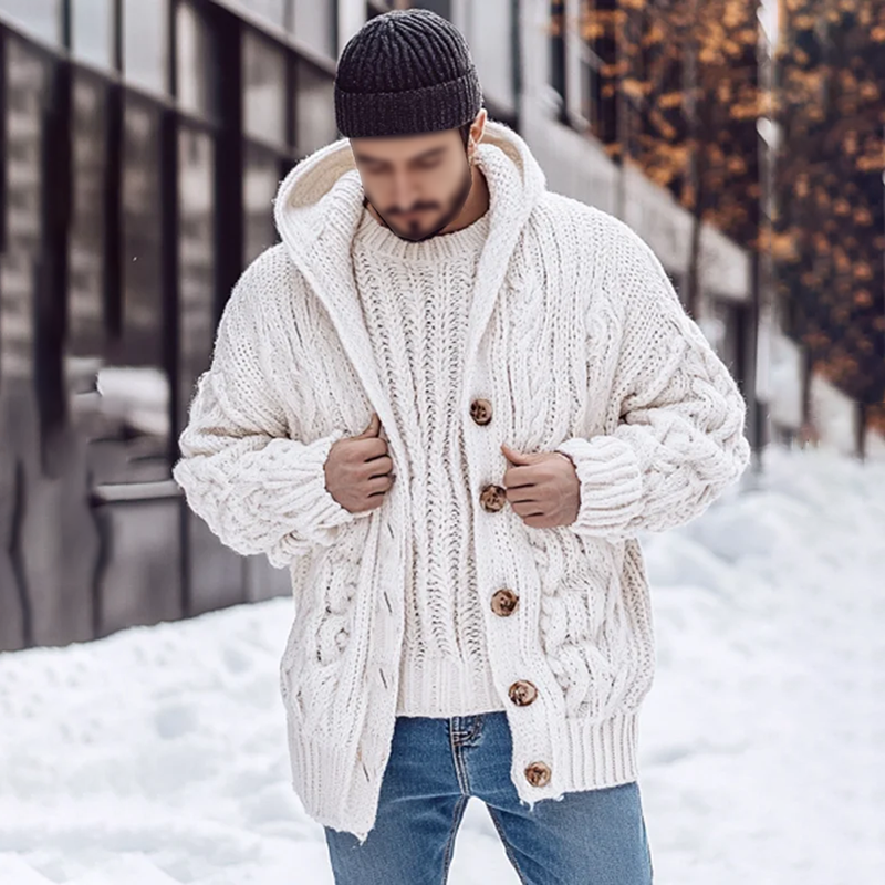 Men'S Rough Textured Buttoned Down Cozy Sweater Cardigan artswardrobe