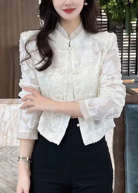 Slim Fit Black Stand Collar Embroideried Lace Upf 50+ Coats Long Sleeve