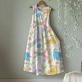 Vintage Cute Cat Floral Art Linen Tank Midi Dress artswardrobe