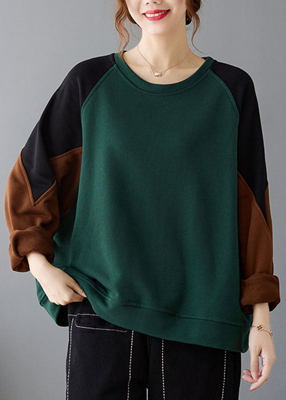 Unique Green O-neck Thick Sweatshirts Fall