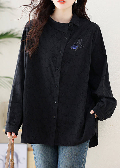 Black Embroideried Cotton Shirt Fall