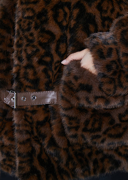 Brown Oversized Leopard Print Mink Velvet Jackets Spring