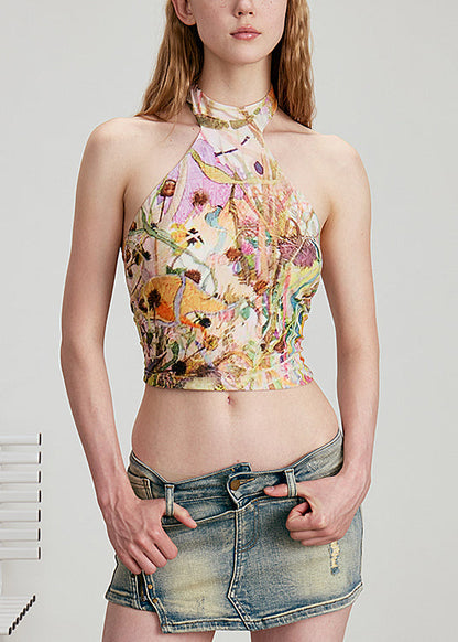 Stylish Halter Print Cotton Tank Top Sleeveless